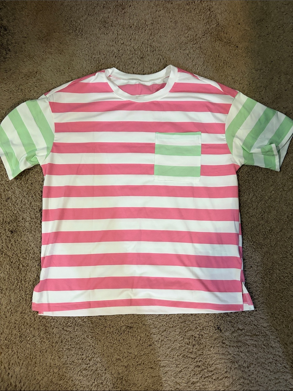 Striped Pocket Tee - Pink, White & Mint